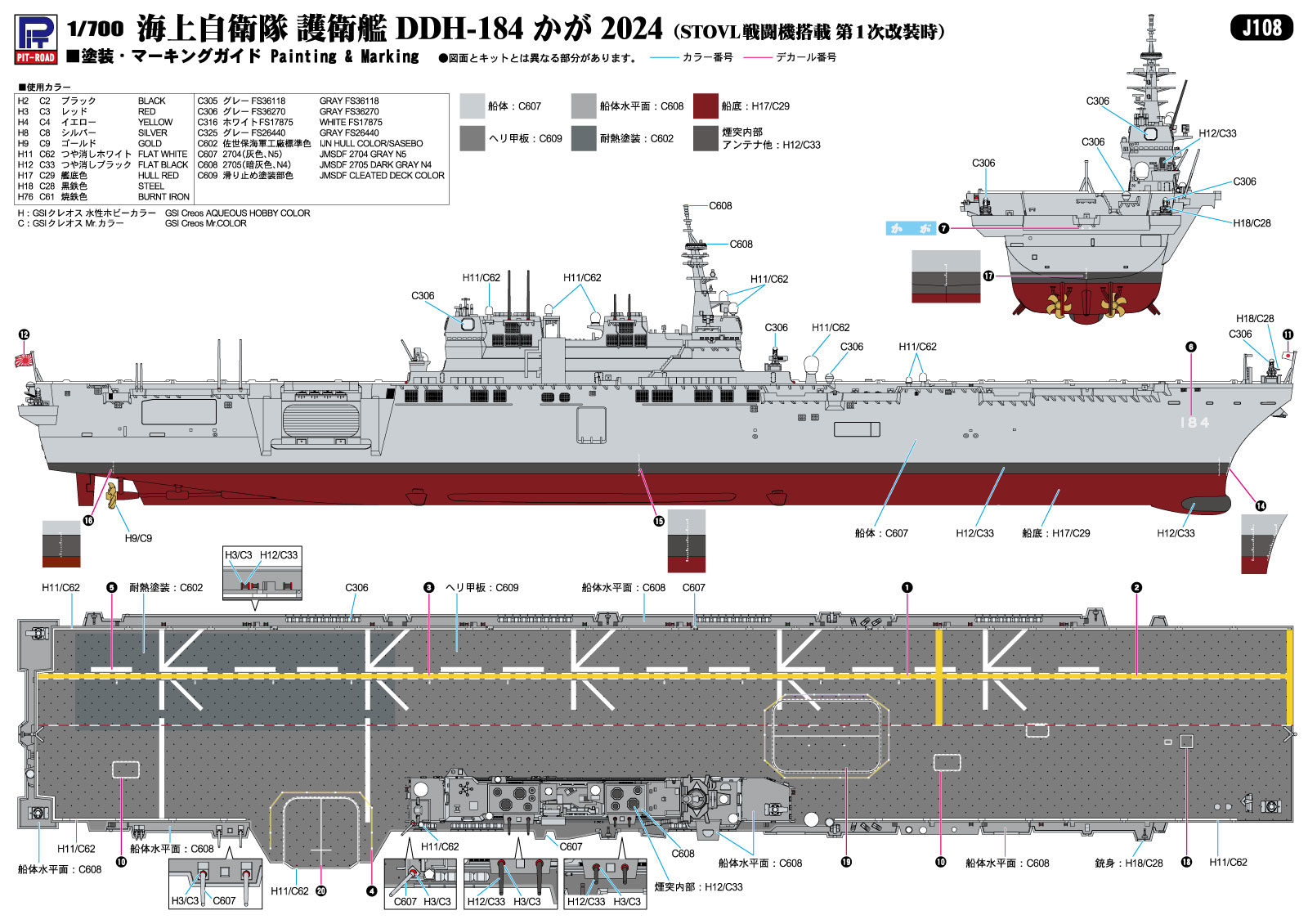 J108 1/700 海上自衛隊 護衛艦 DDH-184 かが 2024(STOVL戦闘機搭載 第1