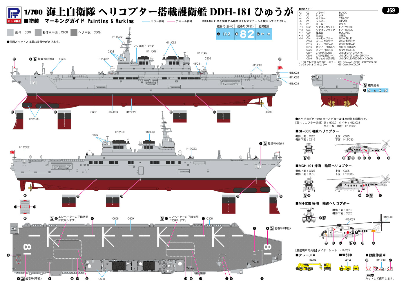J69 1/700 海上自衛隊 護衛艦 DDH-181 ひゅうが(いせ製作可) – ピット