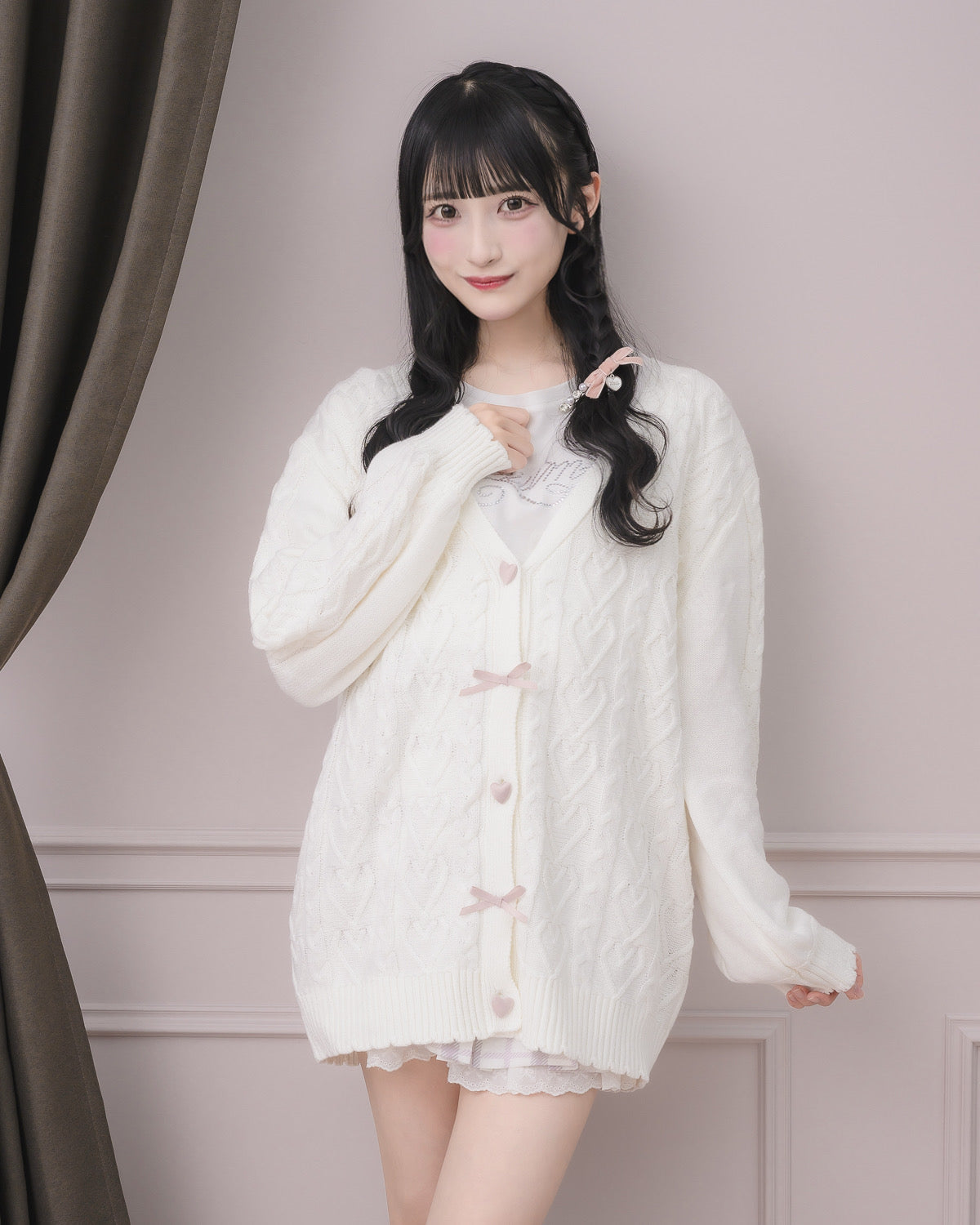 ハートボタンケーブルロングカーデ – pium