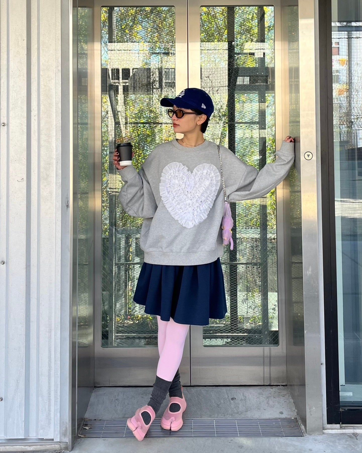 Heart dot tulle sweatshirt (gray)