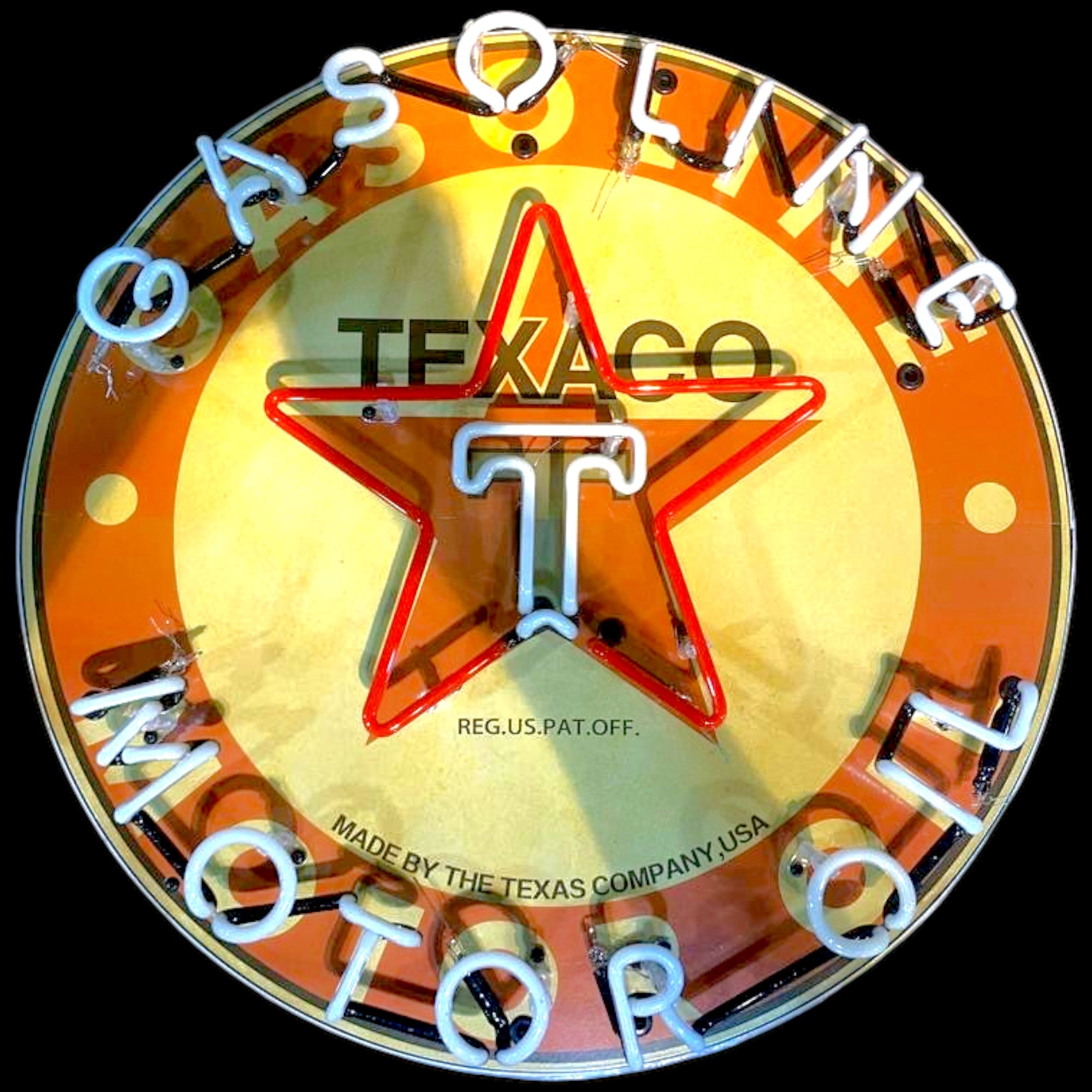 Texaco Gasoline & Motor Oil - Real Neon Porcelain Can | No Cheap