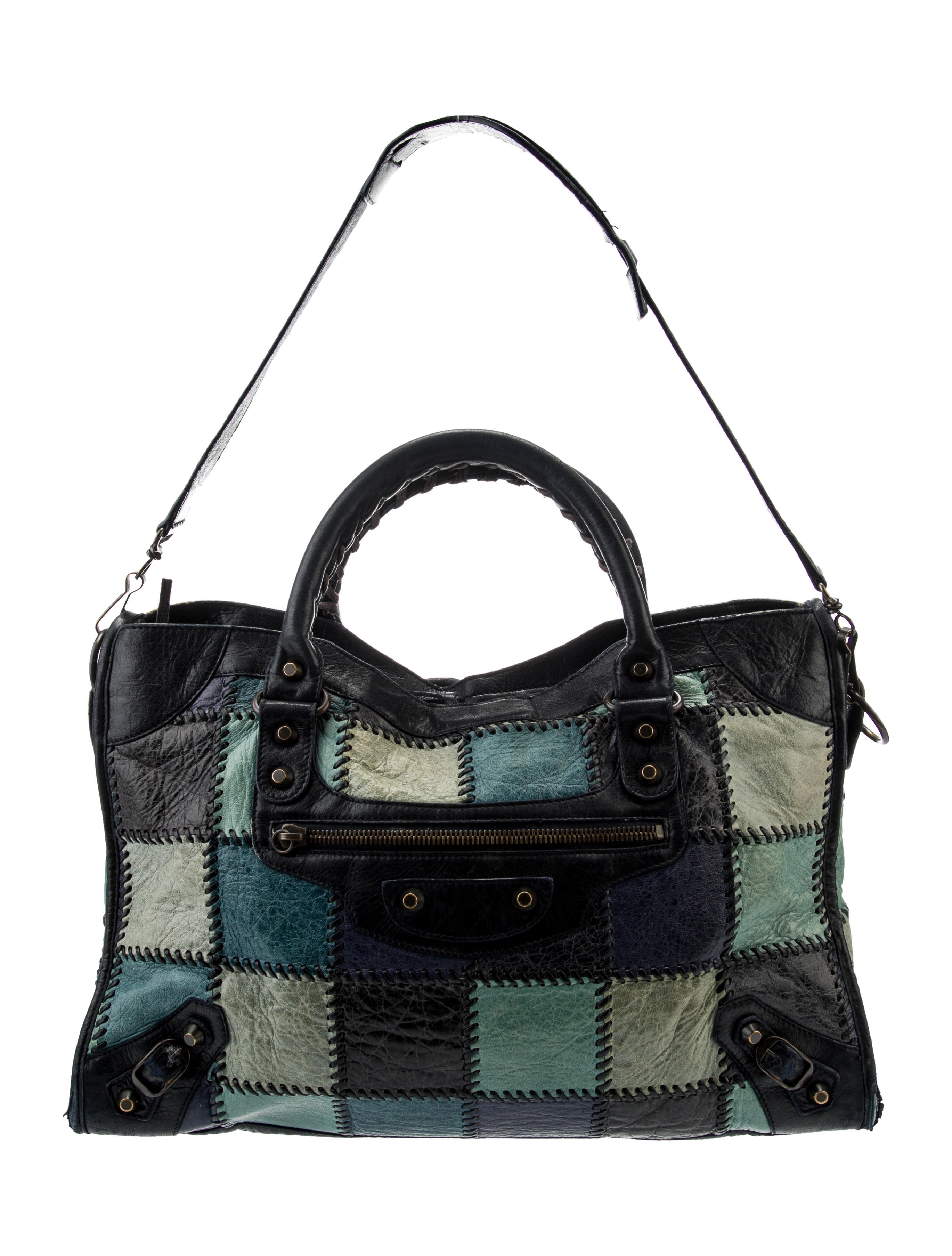 Balenciaga Motocross Classic Patchwork City Bag - Green Handle