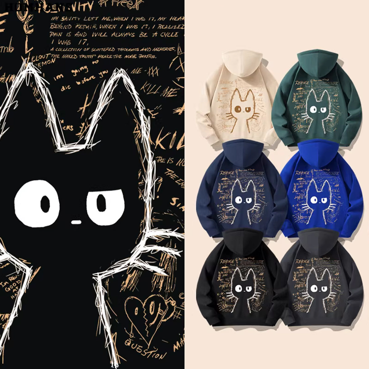 スケッチド・ダークネコ パーカー – RakuInk