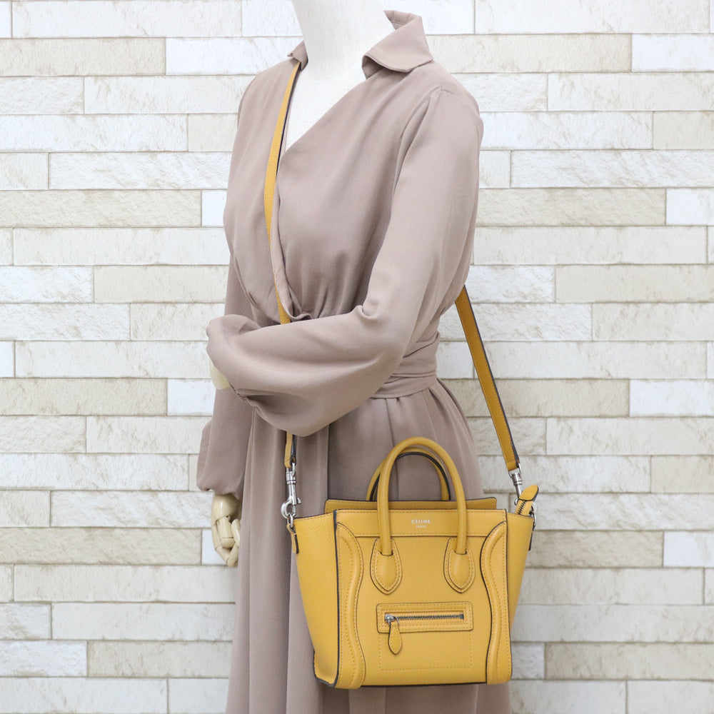 CELINE Luggage Nano Shoulder Bag Leather Yellow Women's Used