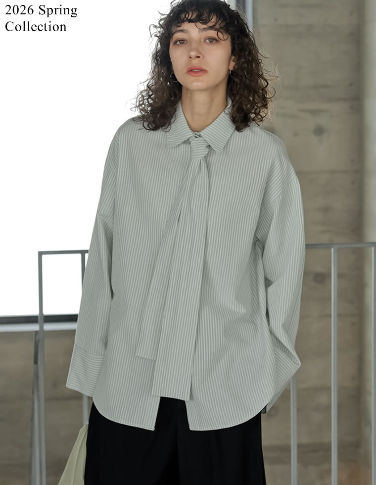 ボウタイリボンサッカーストライプシャツ - トップス通販 | 人気