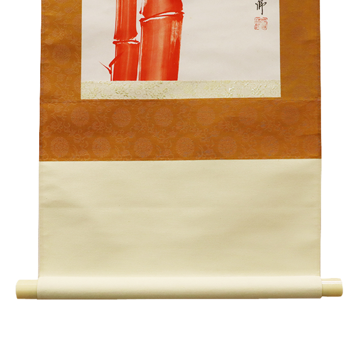 掛軸 明松法師 「開運竹」 箱付き 朱竹図 絹本｜Reizm(リズム)