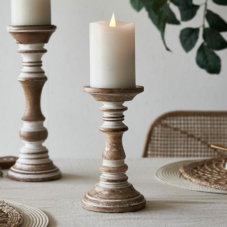 キャンドルスタンド ホワイトウォッシュ木製 ラウンド型 Sサイズ 約 W