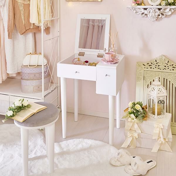 直送】シンプルドレッサー(片側収納)｜かわいいお姫様インテリア家具