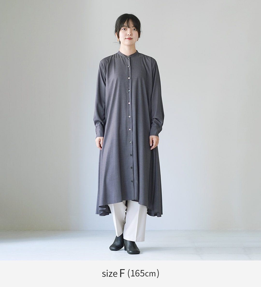 mizuiro ind（ミズイロインド） T/R スタンドカラー フレア ワンピース