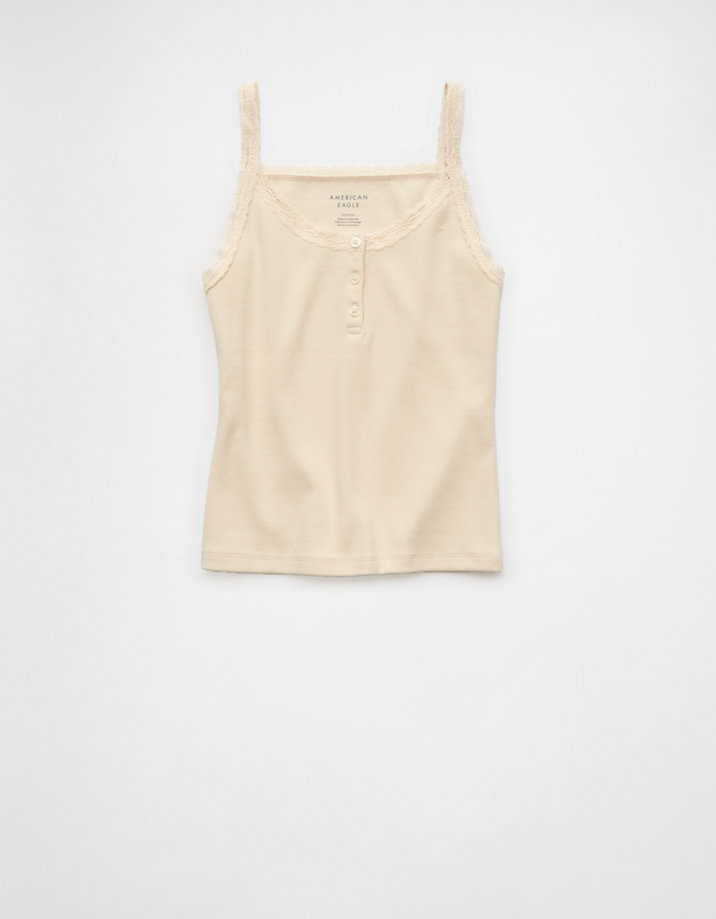 AE Main Squeeze Lace Trim Henley Cami | American Eagle
