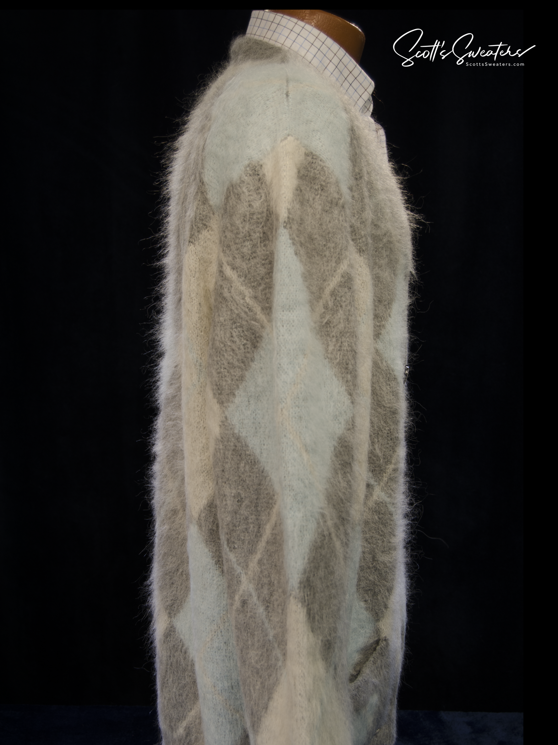 Men's Alpaca/Mohair Grey Argyle Cardigan Sweater by AMI