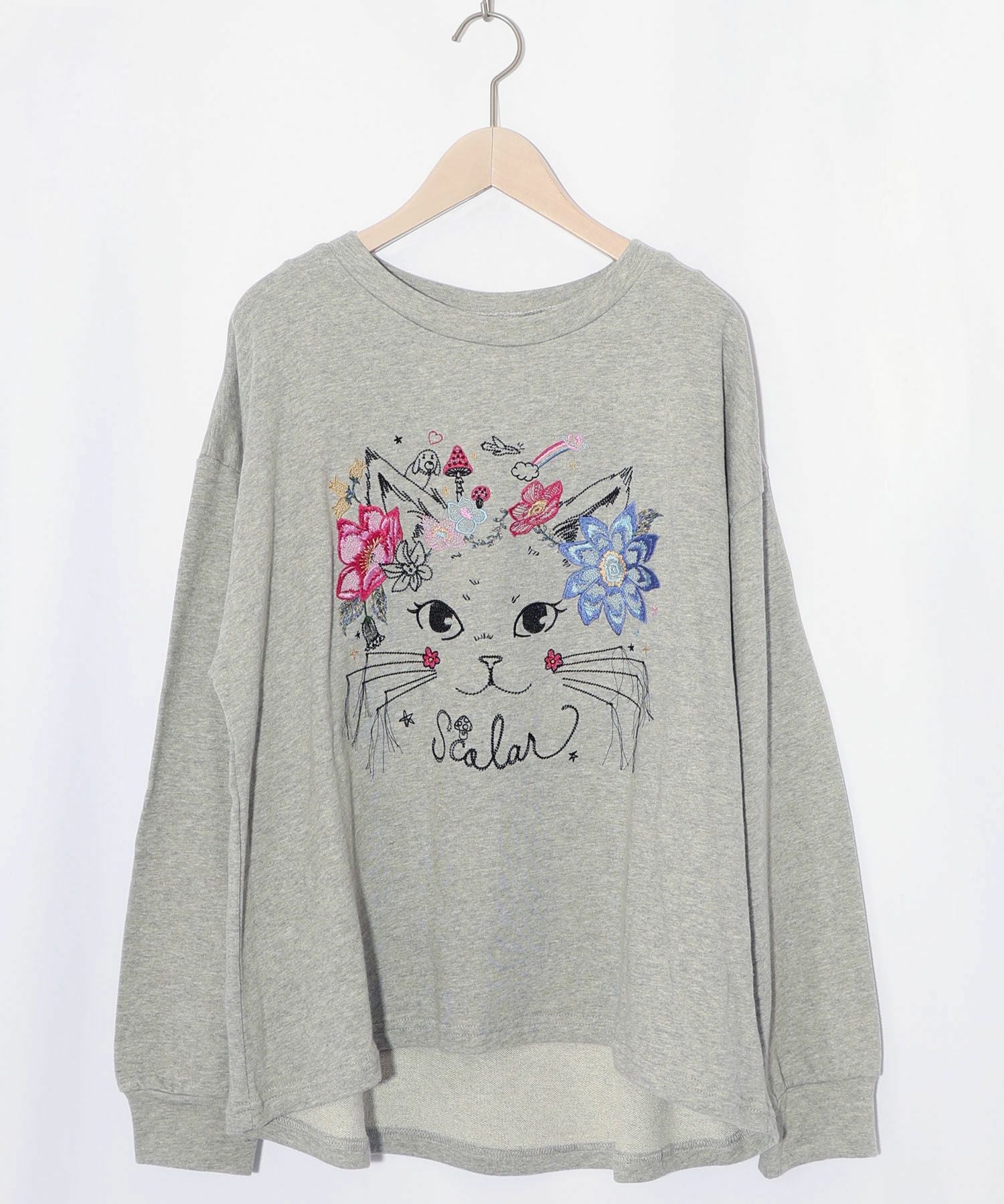 153699：花猫刺繍のミニ裏毛プルオーバーの通販-ScoLar