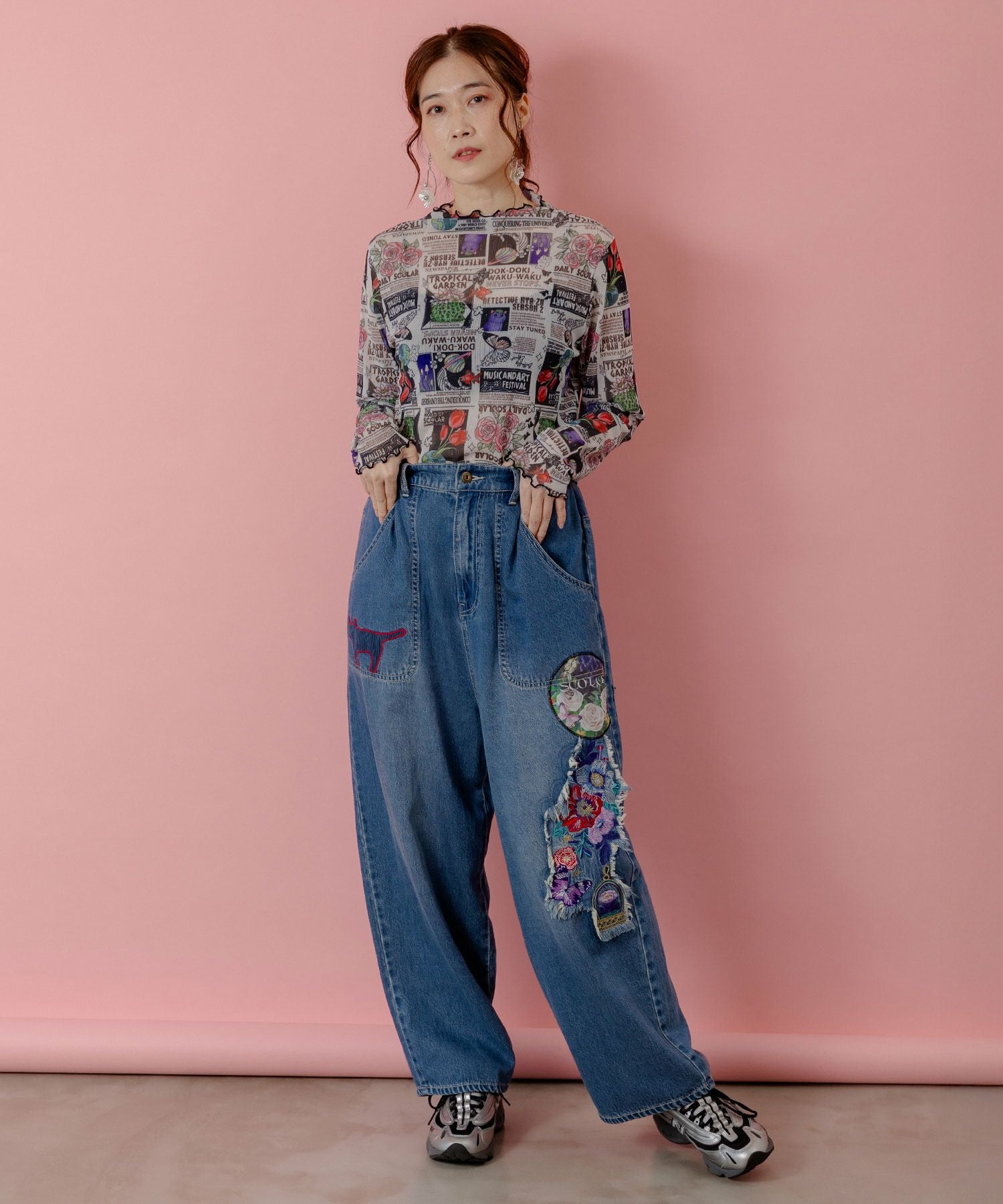 153602：刺繍デニムアップリケ プレミアムパンツの通販-ScoLar