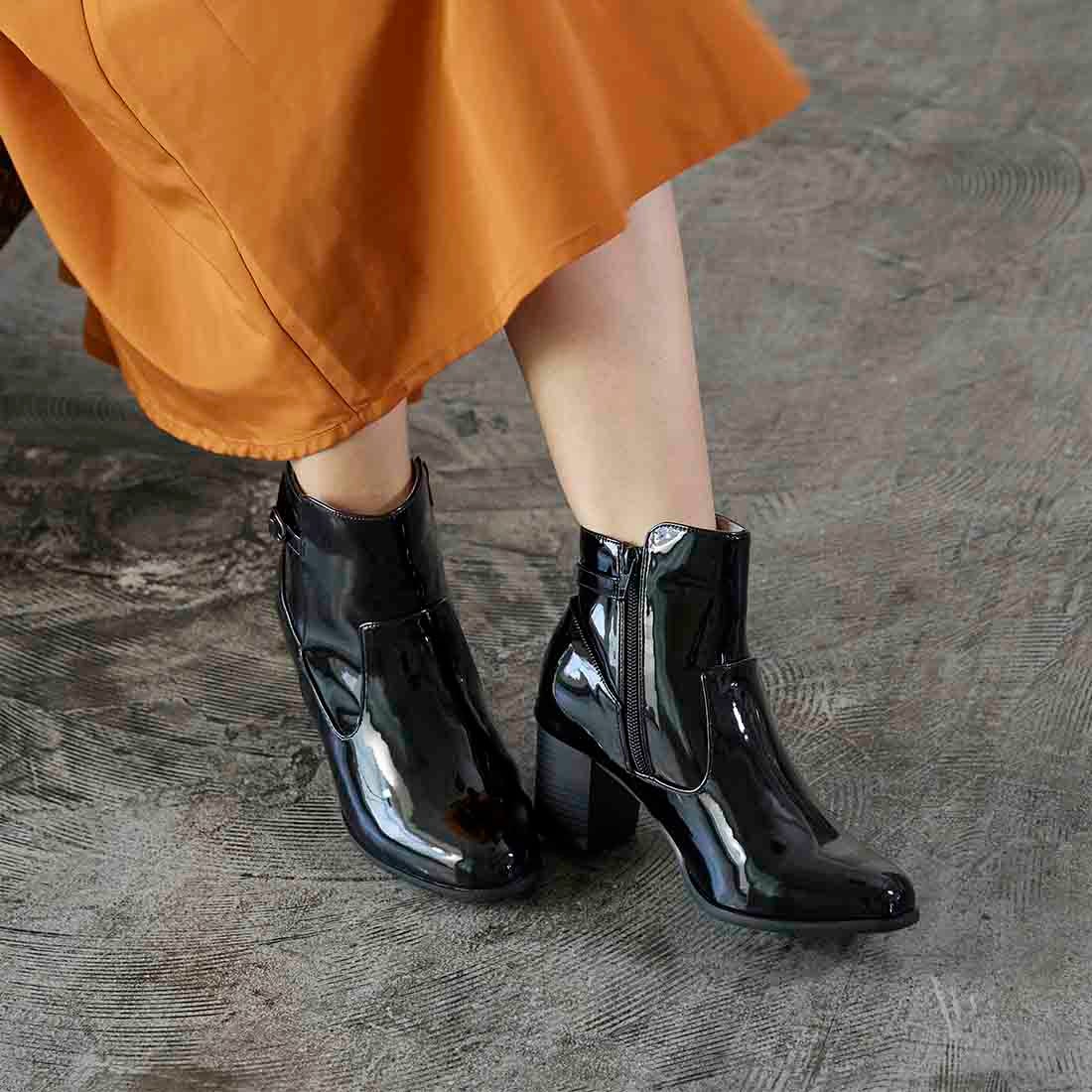 WEB限定】ピッティ Pitti ショートレインブーツ （ブラックエナメル