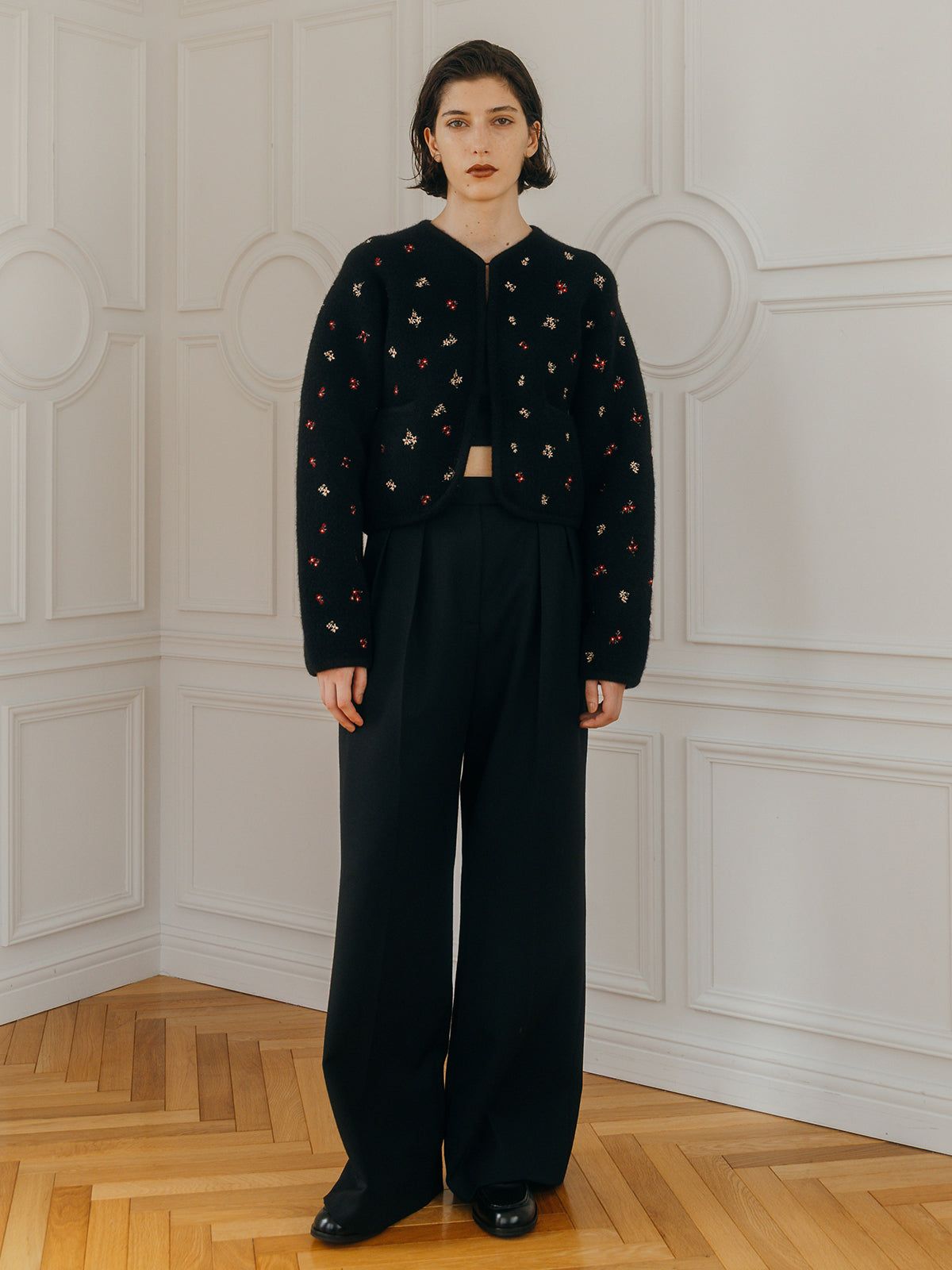 CREDONA - FLOWER EMBROIDERY KNIT JACKET / フラワーエンブロイダリー