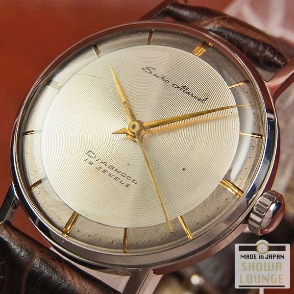 セイコー SEIKO マーベル 希少な19石赤機械 彫りインデックスの2トーン