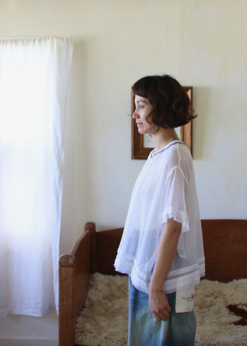 ミナ ペルホネンfog net ハーフスリーブブラウス – white – | Shoka: