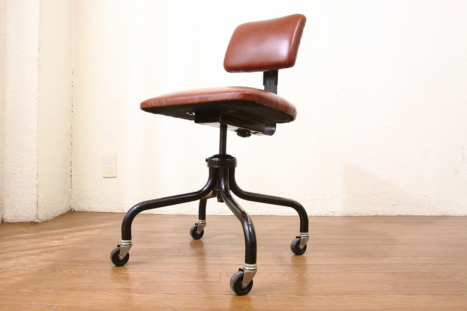 クラシック アームチェア ヴィンテージ レザー キャスター付 デスク