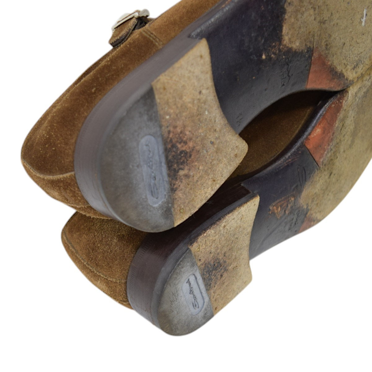 Santoni×BEAMS F スエードダブルモンクストラップシューズ ブラウン