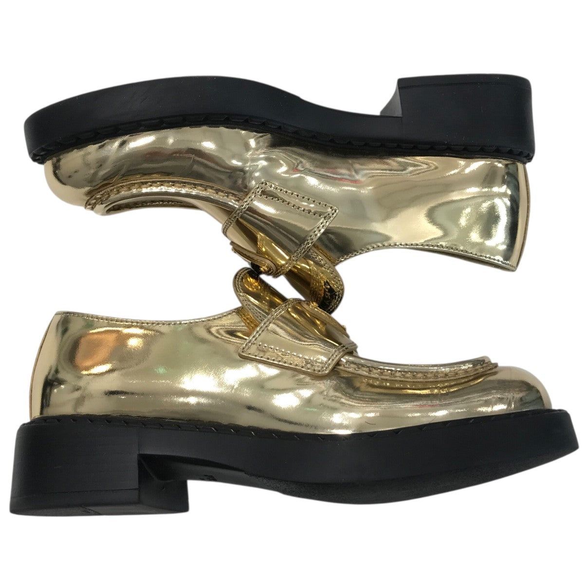 PRADA(プラダ) チョコレートブラッシュドレザーローファー ゴールド