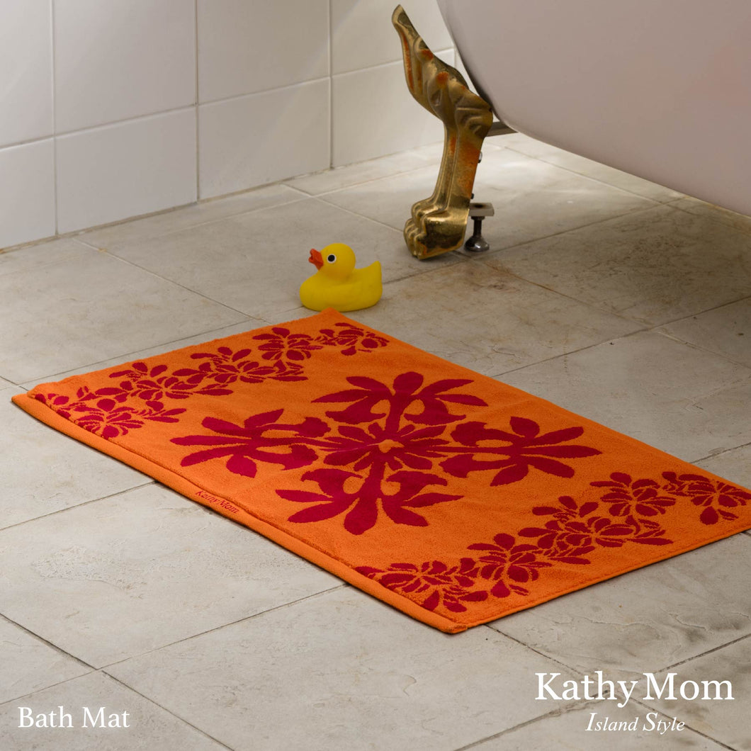 タオルバスマット ハワイアンキルト柄 ポノシリーズ #861b オレンジ