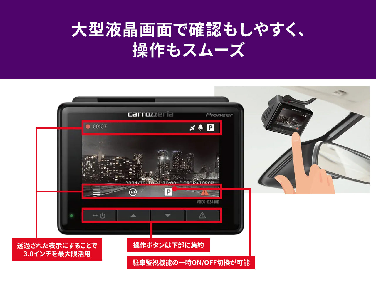 前後2カメラ 高精細4K 830万画素 ドライブレコーダーユニット VREC