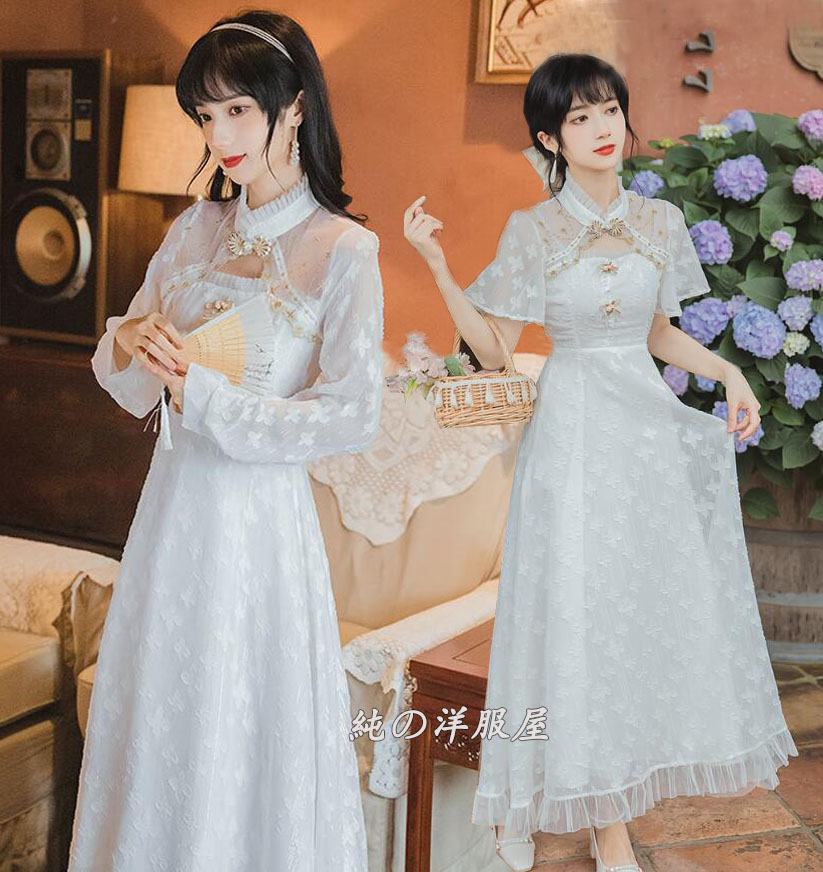 楽天市場】チャイナ ワンピース 改良 チャイナドレス ロング丈 ミモレ