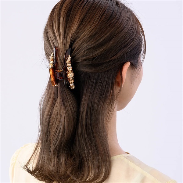 Complex Biz＞ラインドストーン バンスクリップ(ライトブラウン