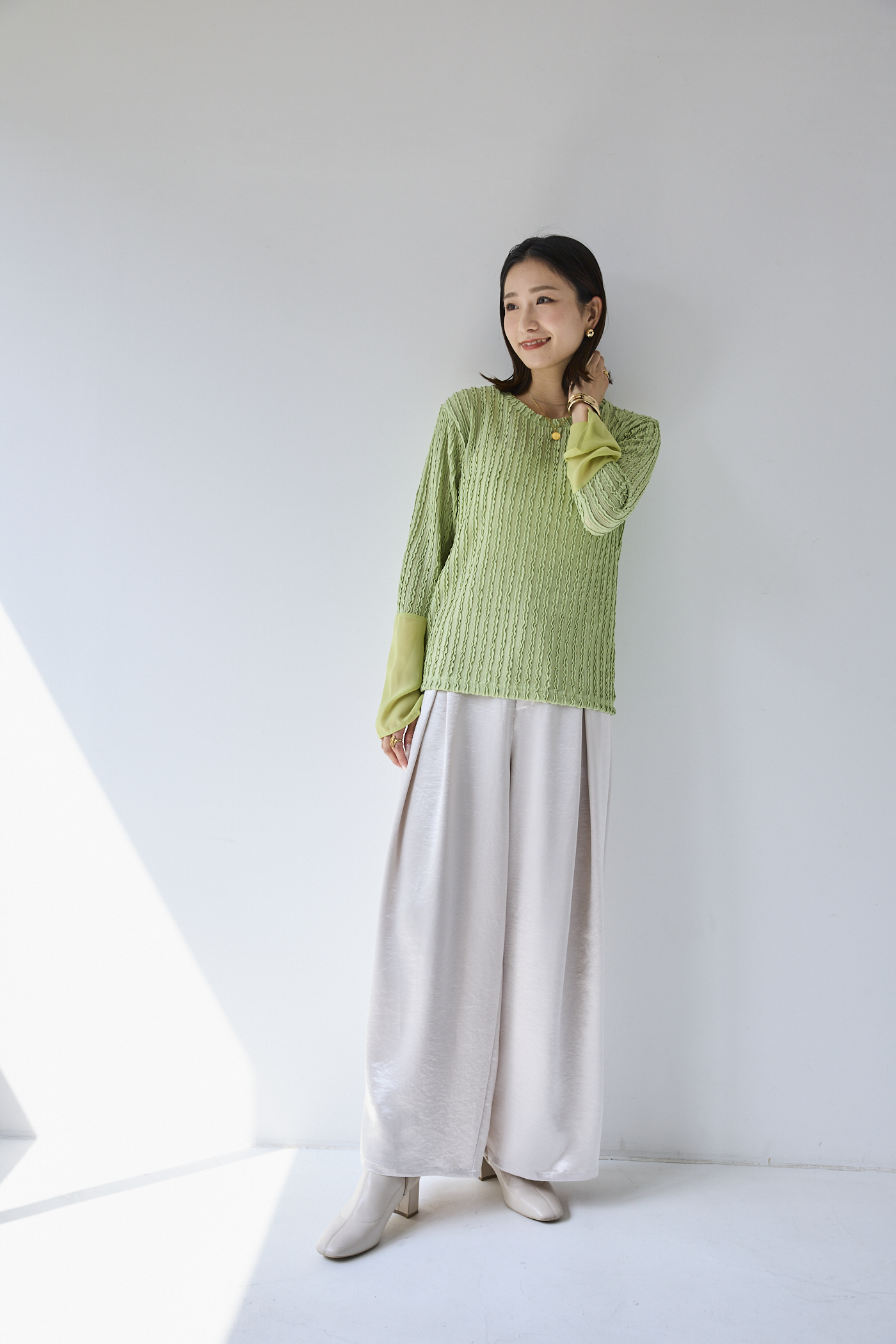 サテンタックワイドパンツ【セットアップ対応】 - YEVS