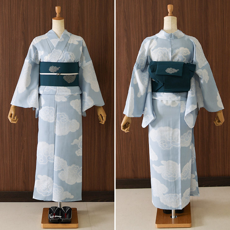 撫松庵 半幅帯 細帯 瑞雲刺繍 (105-302-002 76 ダークグリーン) 日本製