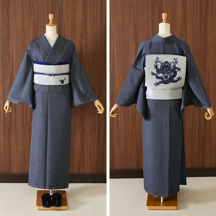 撫松庵 洗える 着物 ] 仕立て上がり 袷 雲と龍 102-123-002-85 濃
