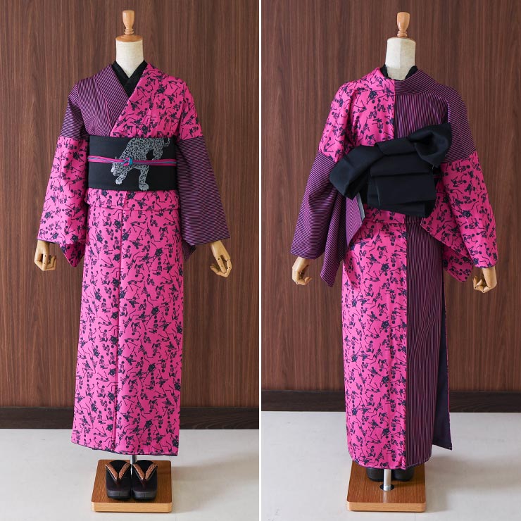 洗える着物] 撫松庵 袷 きもの 踊るガイコツ×縞 (105-123-010 55