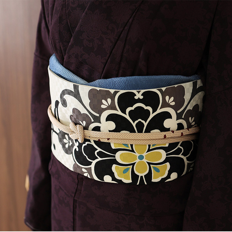 召しませ花 名古屋帯 染め 京袋帯 唐花紋 オフホワイト 日本製 正絹