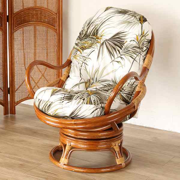 籐 回転座椅子 チェア クッション付 ラタン製 籐家具 座面高35cm