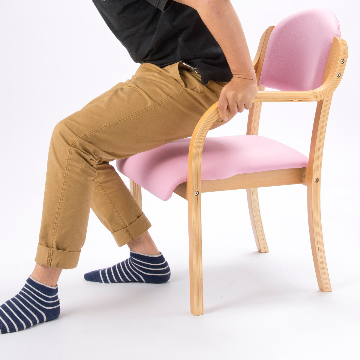 多目的チェア 同色2脚セット 座面高43cm 肘掛け 木製 完成品 （ 法人