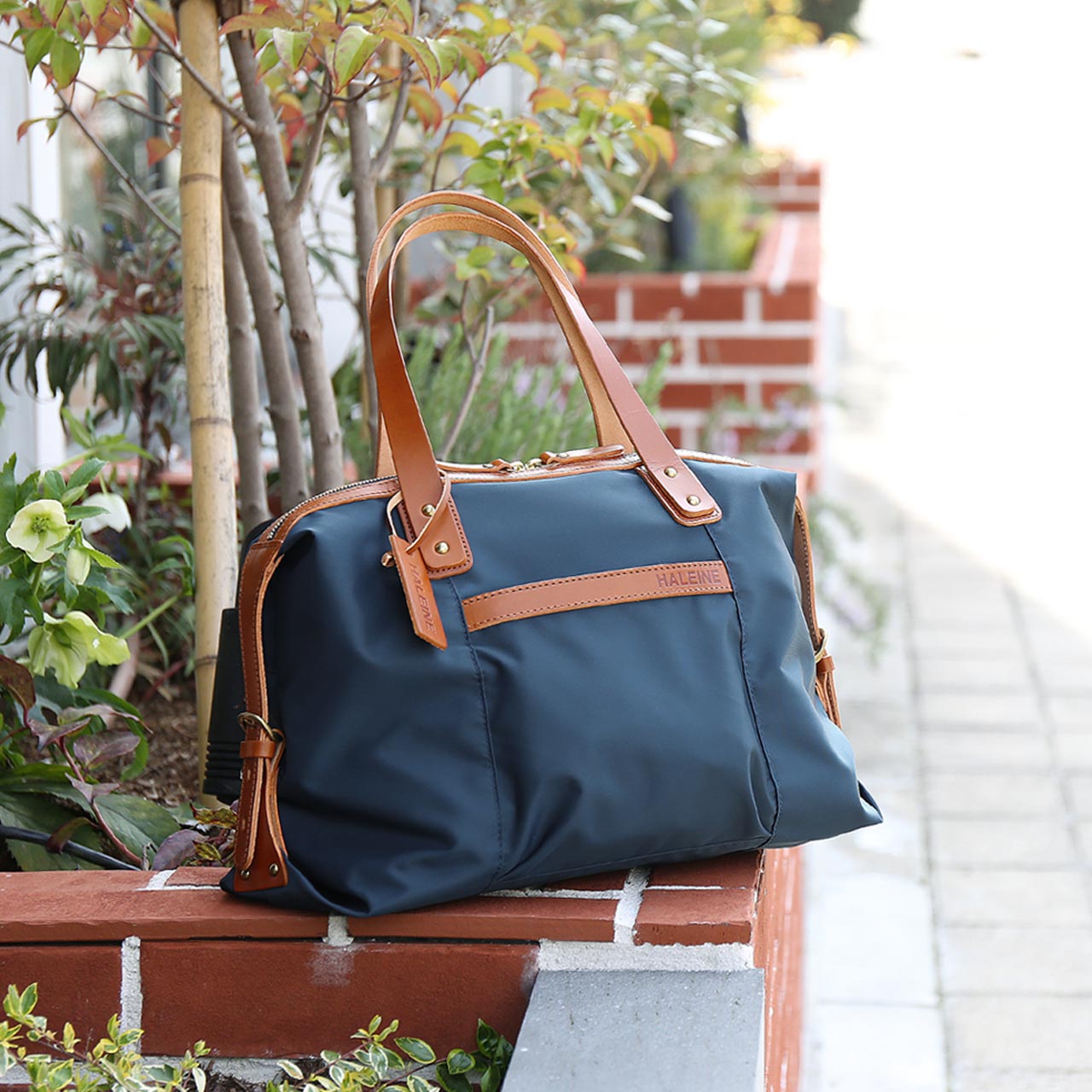 HALEINE ブランド 日本製 ナイロン 栃木レザー ミニ ボストン バッグ