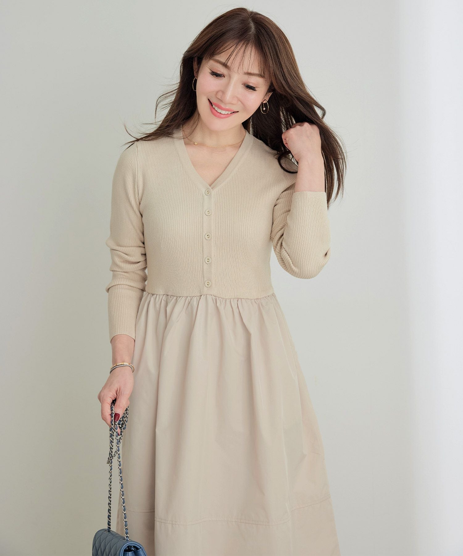 リブニット 布帛ドッキング ワンピース Liala×PG 全2色｜lpg311-2061