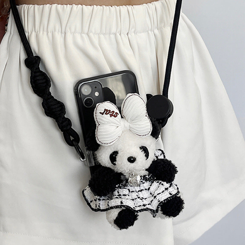 ドレスホワイトリボンパンダドールサイドクリップスマホショルダー