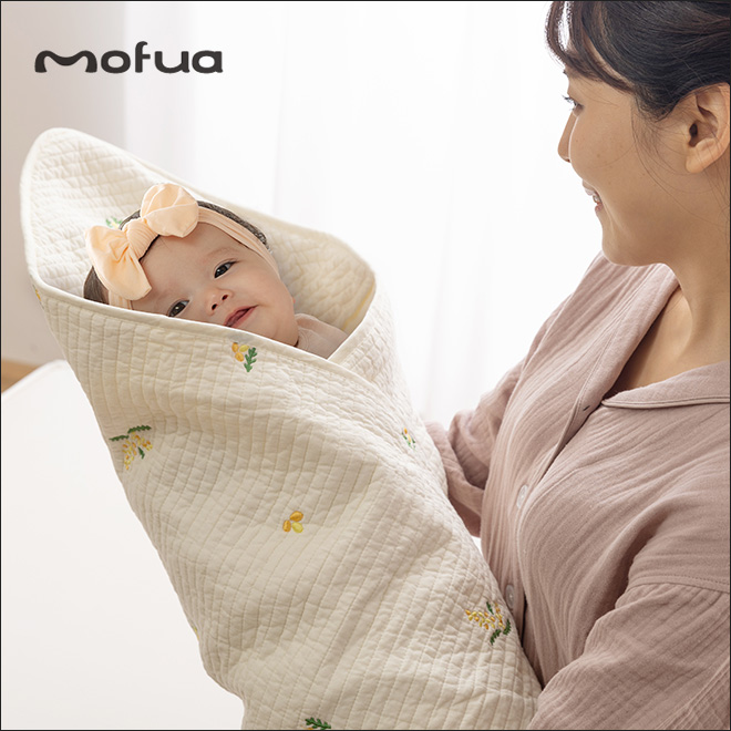 モフア おくるみ イブル 綿100％ おくるみ ブランケット 90×90cm 刺繍