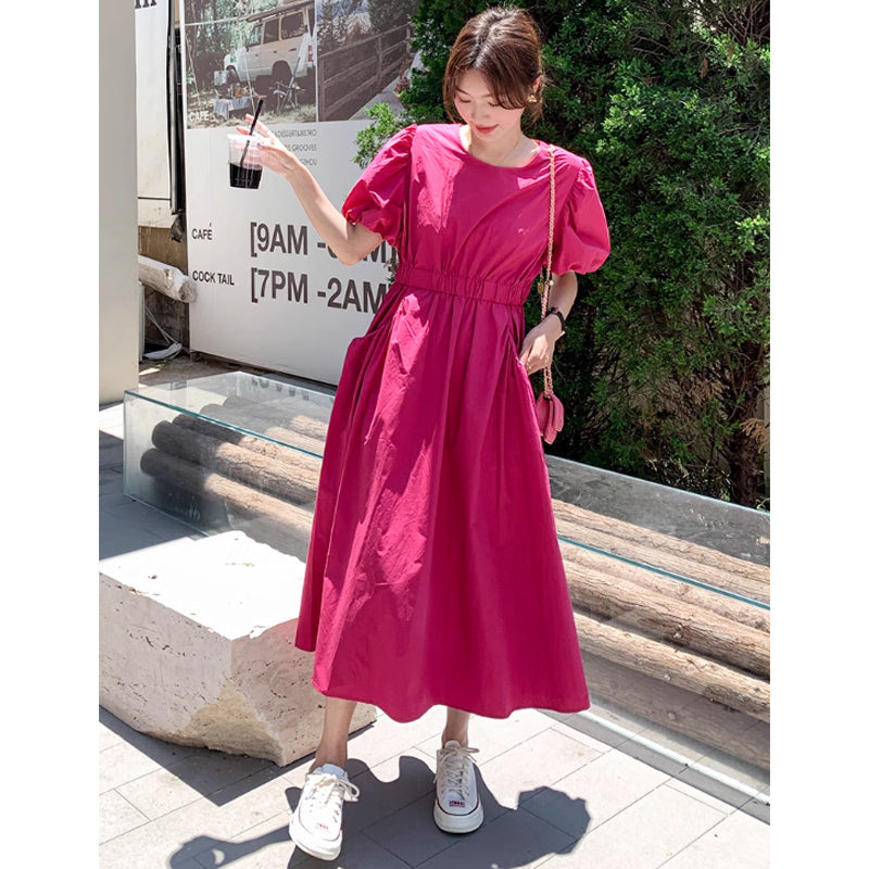 バックウエストカットワンピース（ピンク）春/夏 さりげない肌見せデザイン