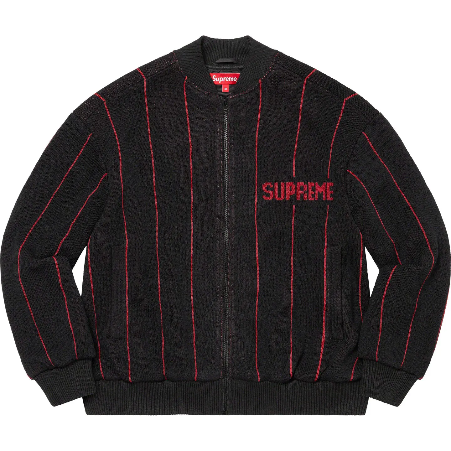 Pinstripe Varsity Zip Up Sweater | Supreme 23ss