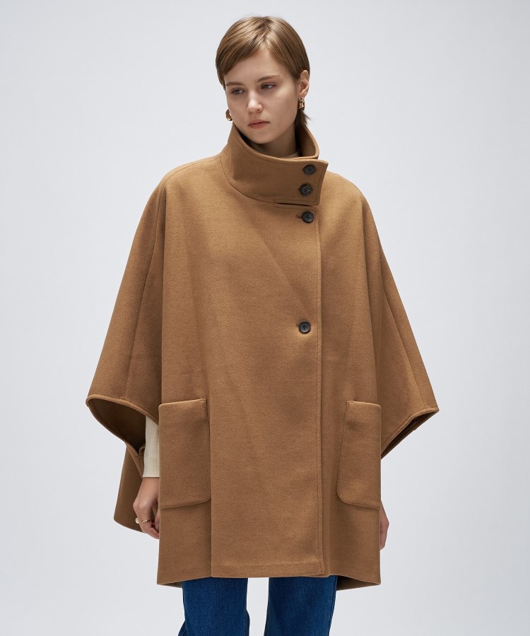 手洗い可】メルトンジャージポンチョコート（スタンドカラーコート