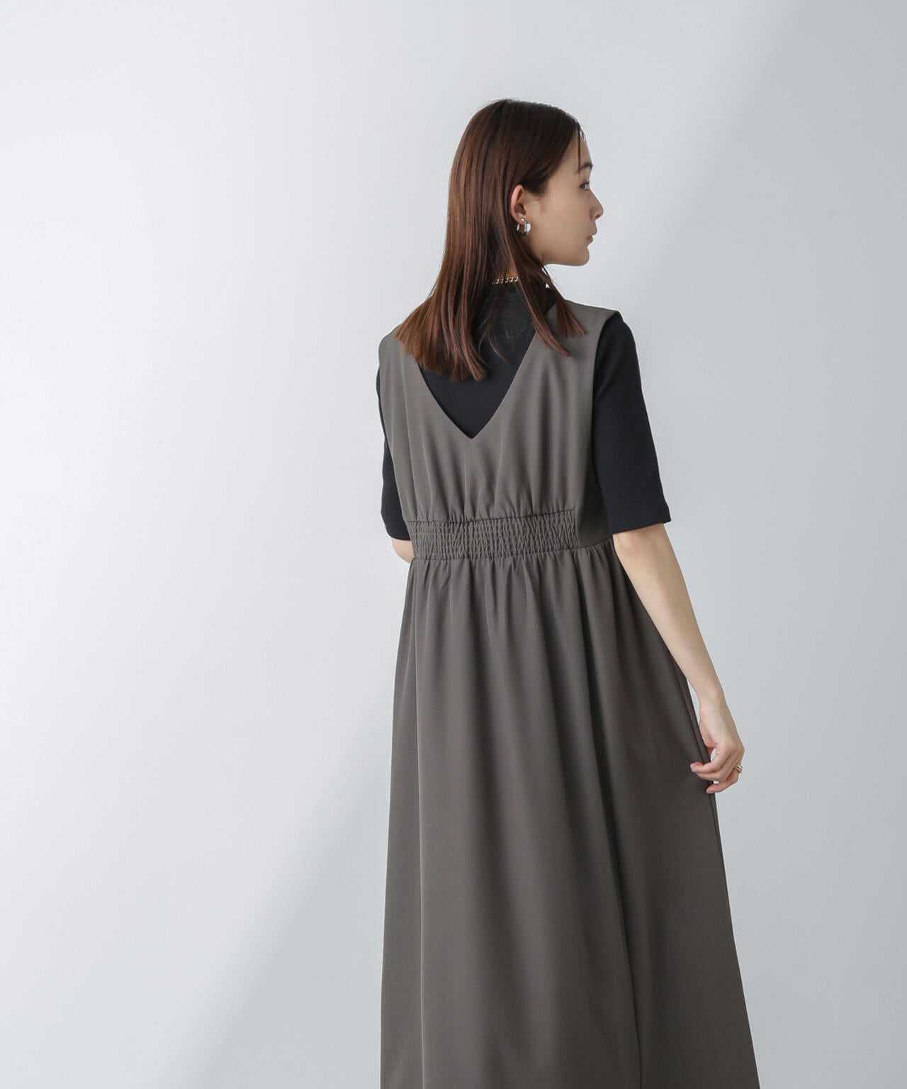 前後2way ギャザー 切り替え ワンピース