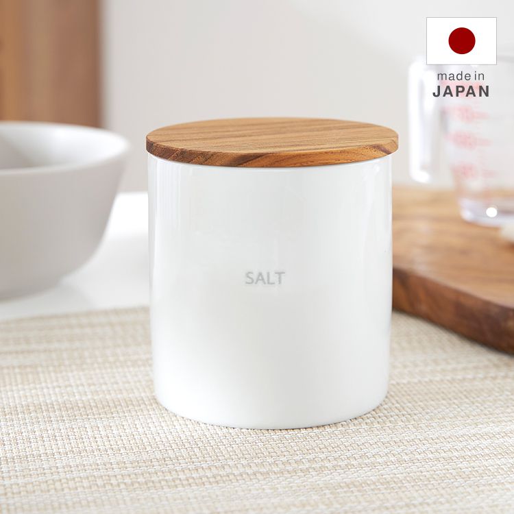 白磁キャニスター 保存容器 [ホワイト] キューブ型 木蓋 320ml