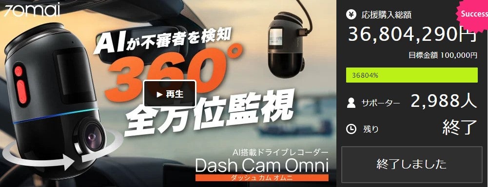 Makuake｜進化するドライブレコーダーの先端がここに！AIが360°を監視