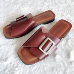 極美品 コルソローマ フラットサンダル ビッグバックル スクエアトゥ