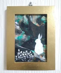 カラスの油絵◇1点物絵画◇アイヌ模様/パワーアート/真作/作者サイン