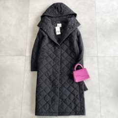 新品未使用 ZARA フード付き キルティングコート ウエスト ブラック M