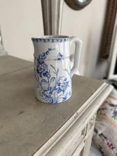 フランスアンティーク陶器リュネビィル窯Mesange 青い花と小鳥の