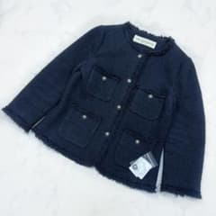 シンゾーン ツイード ノーカラージャケット 紺色 36 希少 日本製 長袖